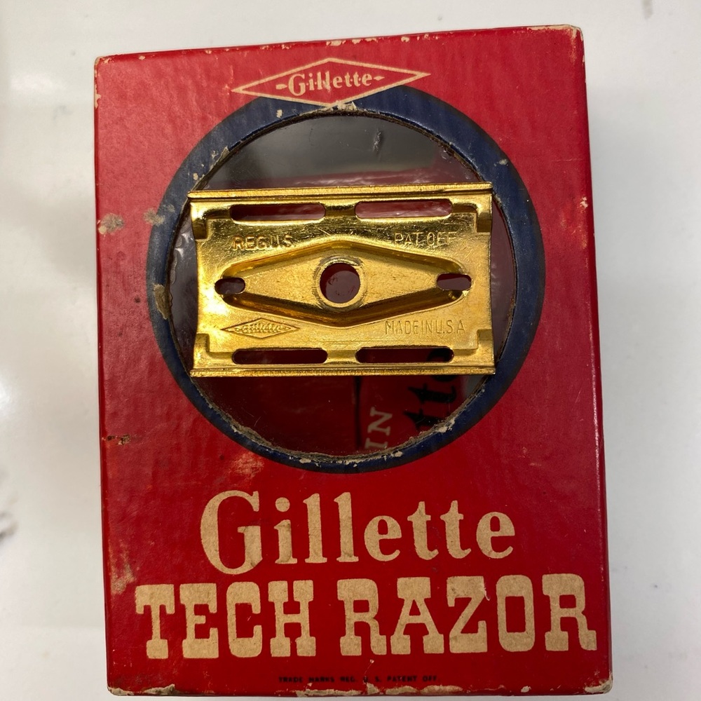 Vintage 3 piece Gold Gillette Fat Handle Tech and original Box - Picture 8 of 13